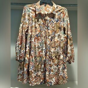 SALANTA Cream Multi MIDI Dress Size Large